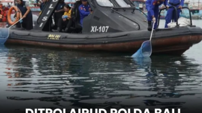 Ditpolairud Polda Bali Gelar Aksi Bersih-Bersih Laut di Pelabuhan Benoa: 50 Karung Sampah Plastik Dikumpulkan